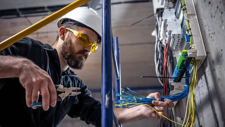 Técnico eléctrico realizando la instalación y mantención de un sistema de respaldo energético